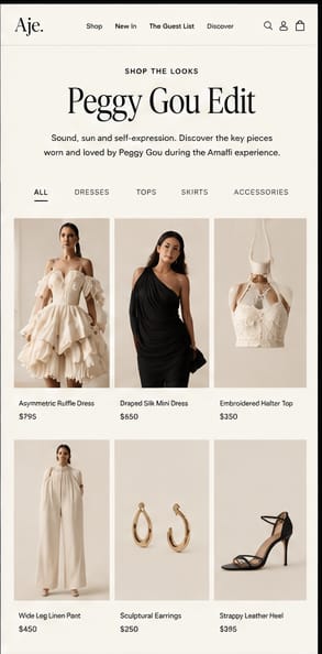 The Peggy Gou Edit shop the looks page on mobile