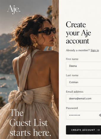 My Aje account mock up: Create your account