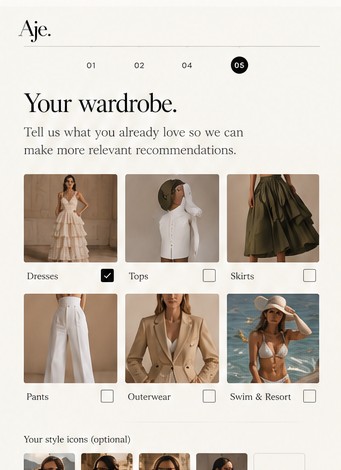 My Aje account mock up: Your wardrobe